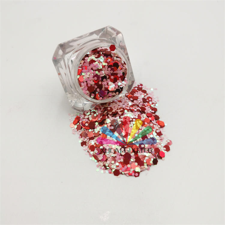 New hot sales bulk craft Colorful different sizes hexagon glitter Neon flake glitter