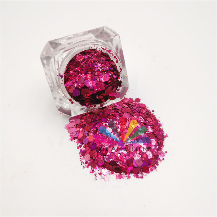 new arrival bulk rose red color polyester glitter powder factory wholesale chunky PET 1/128