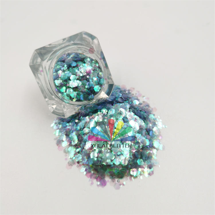 bulk Popular purple and blue nails art laser glitter powder wholesale chunky holographic PET glitter