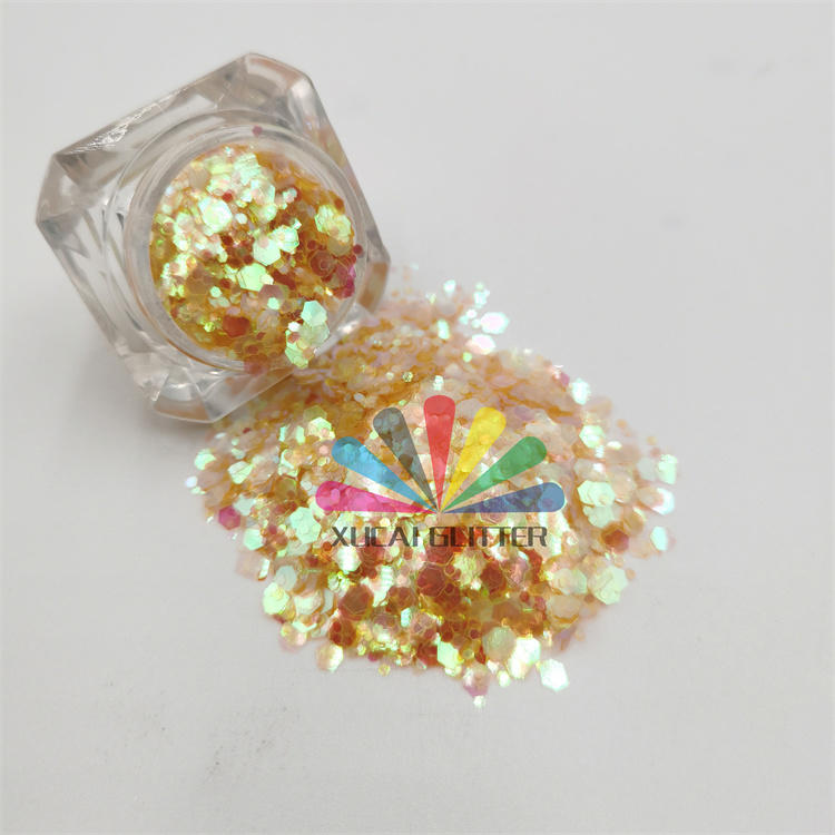 Wholesale chunky holographic polyester bulk pink yellow color shifting glitter powder for crafts