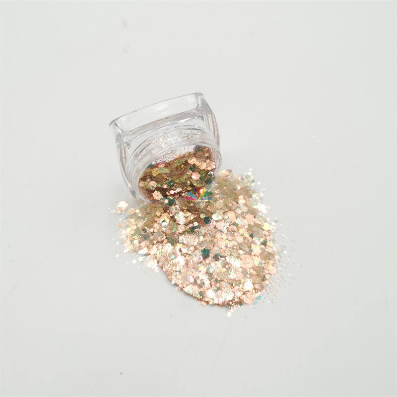 xucai chameleon polyester craft glitter powder holographic rose gold chunky glitter